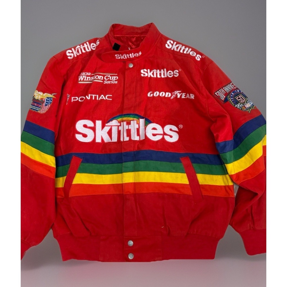 Vintage Skittles Nascar Racing Jacket Adult Medium Colorful Rainbow 90s Heavy